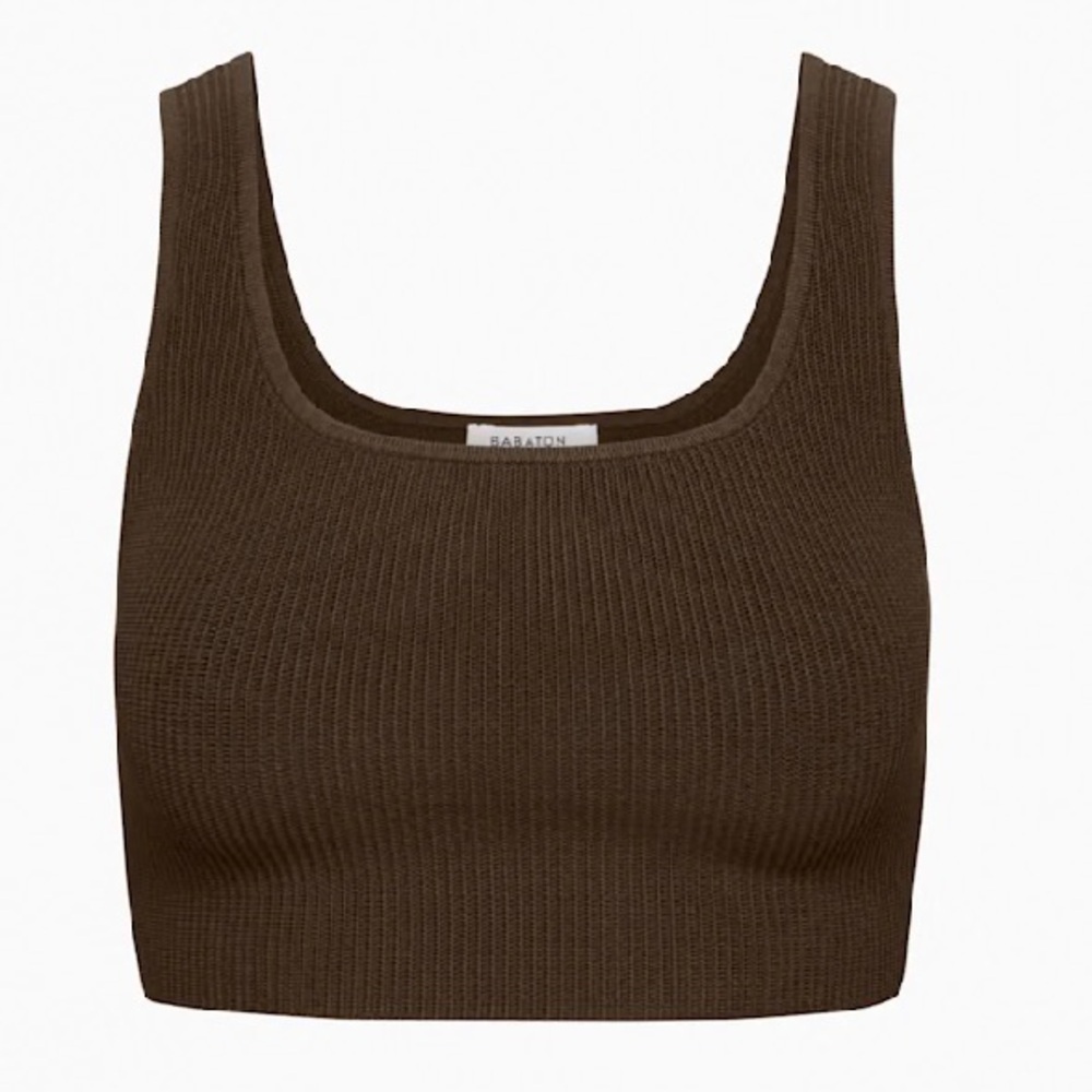 Babaton Sculpt Knit Square Neck Cropped Tank Chocolate Brown L